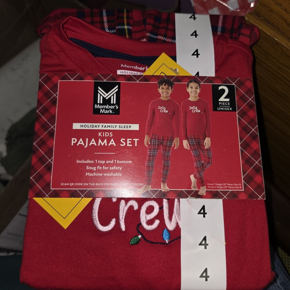 Member's Mark Kids Pajama Set Jolly Crew red plaid NWT